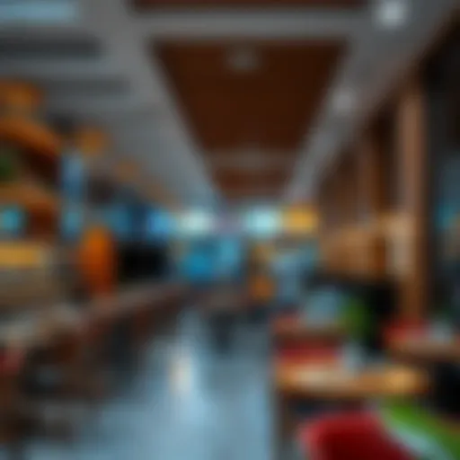A bustling Dubai cafeteria showcasing modern design and vibrant atmosphere