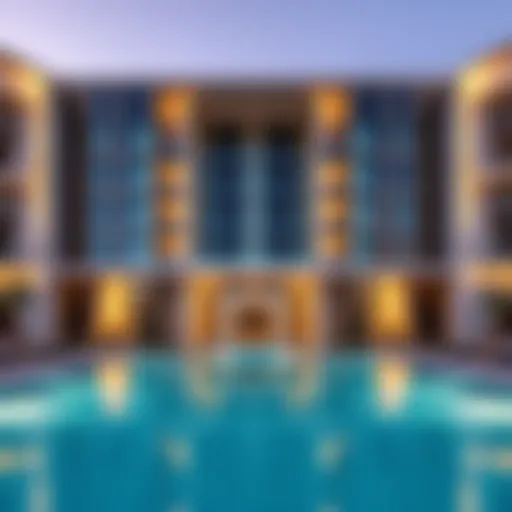 Architectural Marvel of Al Bustan Residence Stunning architectural facade of Al Bustan Residence showcasing modern design.