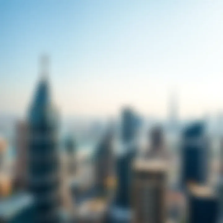 Panoramic skyline view of Dubai highlighting the location of Al Rasheed 4 Tower.