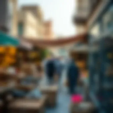 The bustling market scene in Al Seef, filled with local crafts and cultural artifacts.