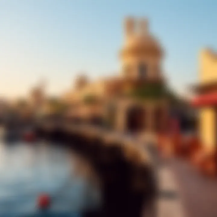 The vibrant Al Seef waterfront lined with cafes and shops reflecting the cultural heritage of Dubai.