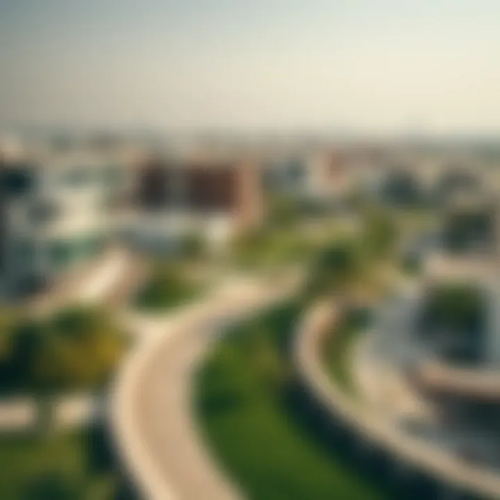 Panoramic view of Al Waha Community highlighting modern architecture and greenery