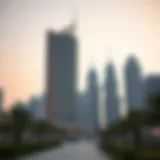 The stunning exterior view of برج شهر against the Dubai skyline