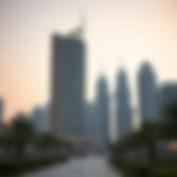 The stunning exterior view of برج شهر against the Dubai skyline