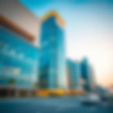 Modern architectural design of a business tower in Business Bay.