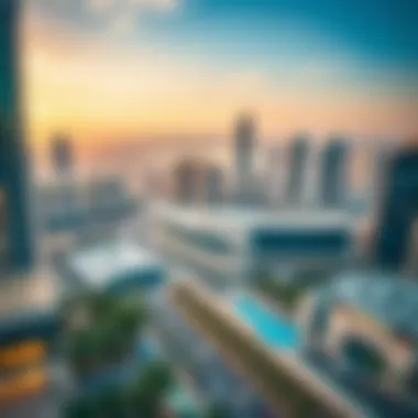 A panoramic view of the Business Bay area highlighting real estate developments near Bay Avenue Mall.