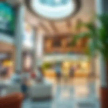 Community gathering spot within the mall, highlighting social interaction