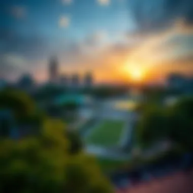 Sunset Panorama of Central Park Panoramic view of Central Park at City Walk during sunset