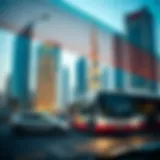 Dubai Skyline with Bus Dubai skyline with bus