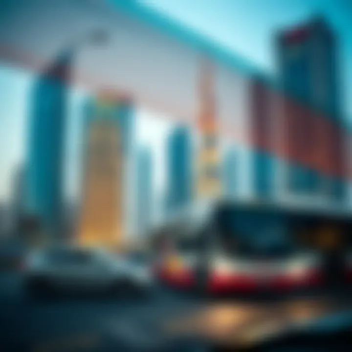 Dubai Skyline with Bus Dubai skyline with bus