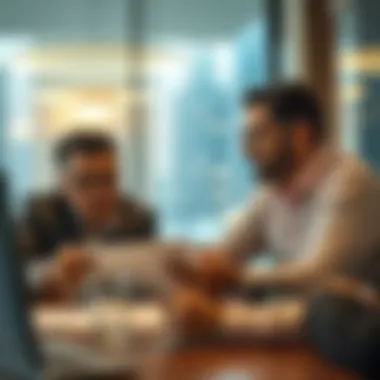 Investors Analyzing Market Trends in Dubai Investors discussing market trends