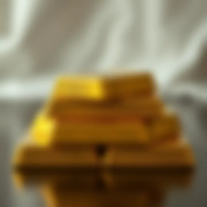 Close-up of gold bars stacked elegantly