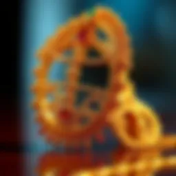 Golden jewelry pieces showcasing intricate designs