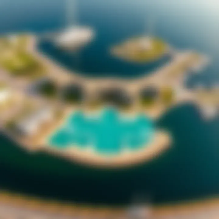 A stunning aerial view of Damac Harbour showcasing its architectural design and waterfront location