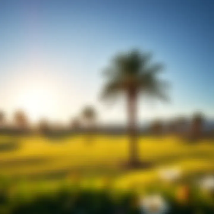 Stunning golf course at Desert Palm with palm trees and blue skies