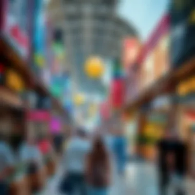 Bustling shopping area filled with diverse retail stores at Dib Al Wahda Mall