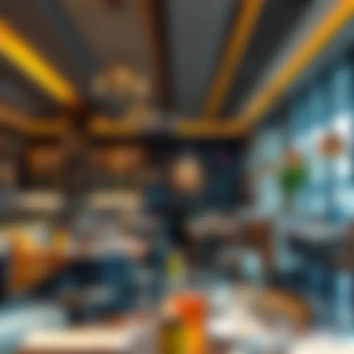 Chic Dining Ambiance An upscale restaurant interior showcasing modern decor and an inviting atmosphere