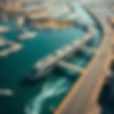 Aerial View of Dubai Water Metro Aerial view of Dubai Water Metro showcasing marine and terrestrial connections