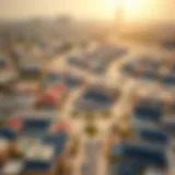 Aerial view of International City showcasing its vibrant community and educational facilities.