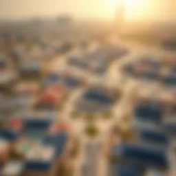 Aerial view of International City showcasing its vibrant community and educational facilities.