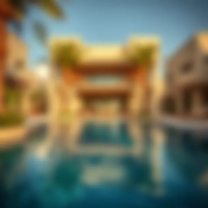 Outdoor Amenities of Emaar Villas Beautiful outdoor amenities at Emaar Villas, including pools and gardens