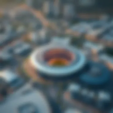 Aerial view of Ethihad Arena and its surrounding development