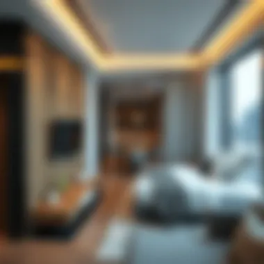 Contemporary Studio Design Modern studio living space in Al Khail Heights