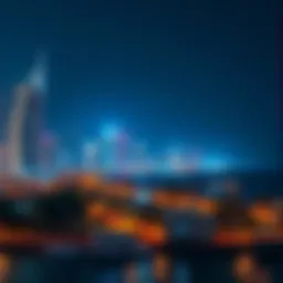 Night view of Marina Beach with illuminated skyline