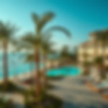 A stunning beachfront resort with palm trees and azure waters