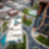 Aerial view of Al Markaziyah West showcasing modern architecture and green spaces