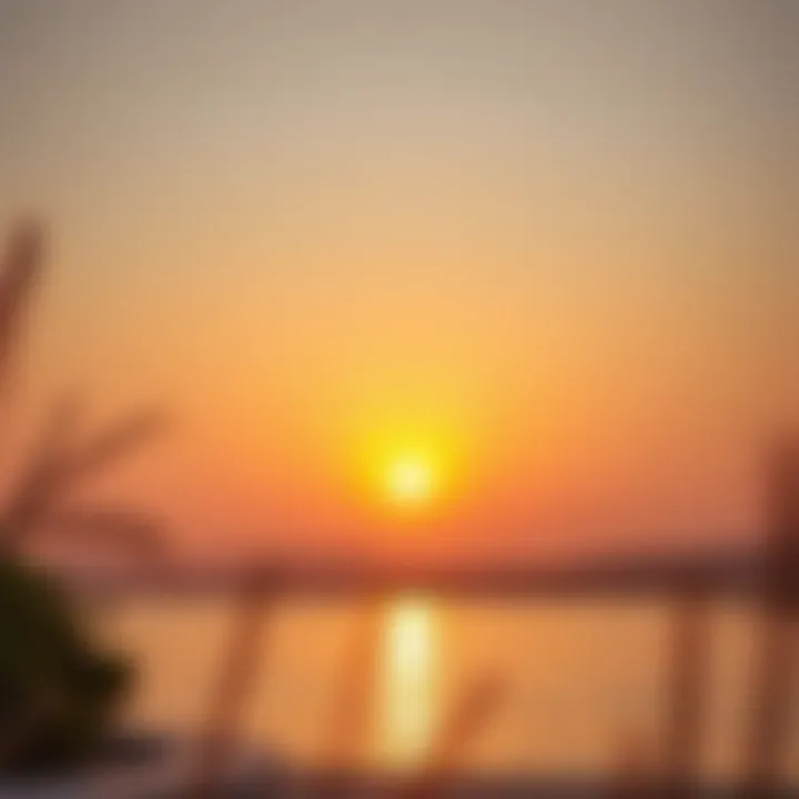 Sunset over Al Qudra Love Lake, casting a serene glow on the water.