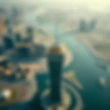 Aerial View of the Binary Tower and Dubai Skyline Aerial view of the Binary Tower surrounded by Dubai skyline