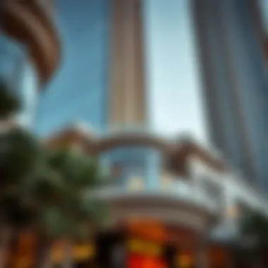 A close-up of the architectural details of a prominent building in Boulevard Dubai.