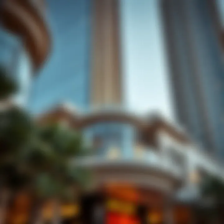 A close-up of the architectural details of a prominent building in Boulevard Dubai.