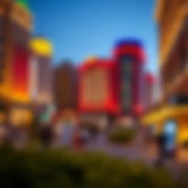 A vibrant evening view of Boulevard Dubai with illuminated buildings and lively atmosphere.