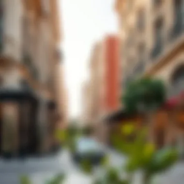 An elegant street scene in Boulevard Dubai filled with luxury shops and cafes.