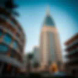 Architectural detail of Crescent Tower showcasing its unique facade