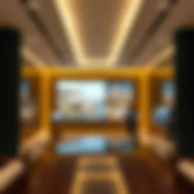 Interior layout of the DAMAC sales office with interactive displays