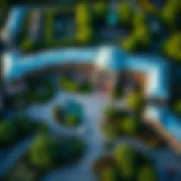 Aerial view of Discovery Gardens showcasing its distinctive layout