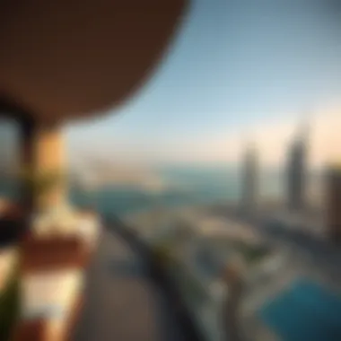 A panoramic view from a luxurious balcony overlooking the city and the sea