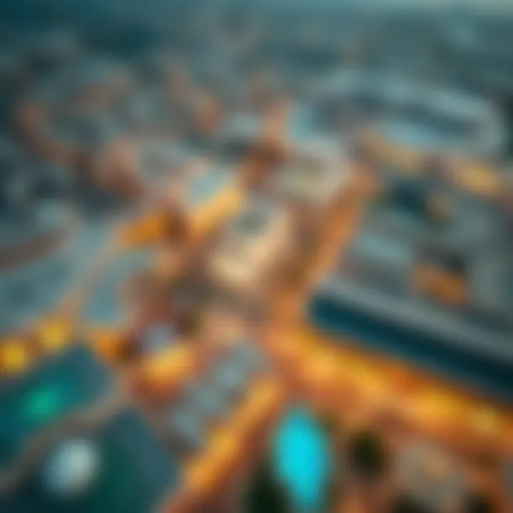 Aerial view of Dubai Outlet Village highlighting its strategic location