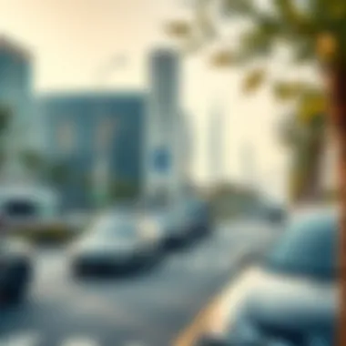 A futuristic urban landscape showcasing electric vehicles integrated into city planning