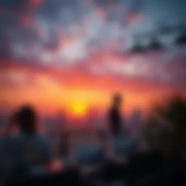 Stunning view of Dubai's skyline at sunset from a luxury terrace