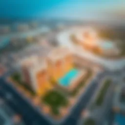 Aerial view of Ewan Residence highlighting its strategic location in Dubai