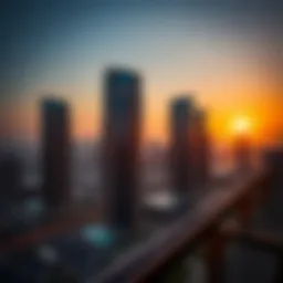 Panoramic view of Executive Towers at sunset