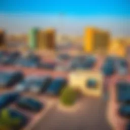 A panoramic view of a popular free parking area in Dubai