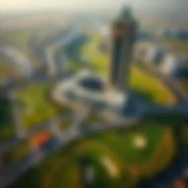 Aerial view of Golf Gate surrounded by lush greenery and golf courses