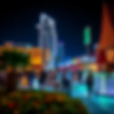 Vibrant nightlife scene at JBR with illuminated buildings and lively atmosphere