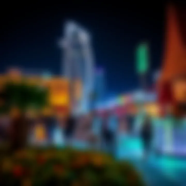 Vibrant nightlife scene at JBR with illuminated buildings and lively atmosphere