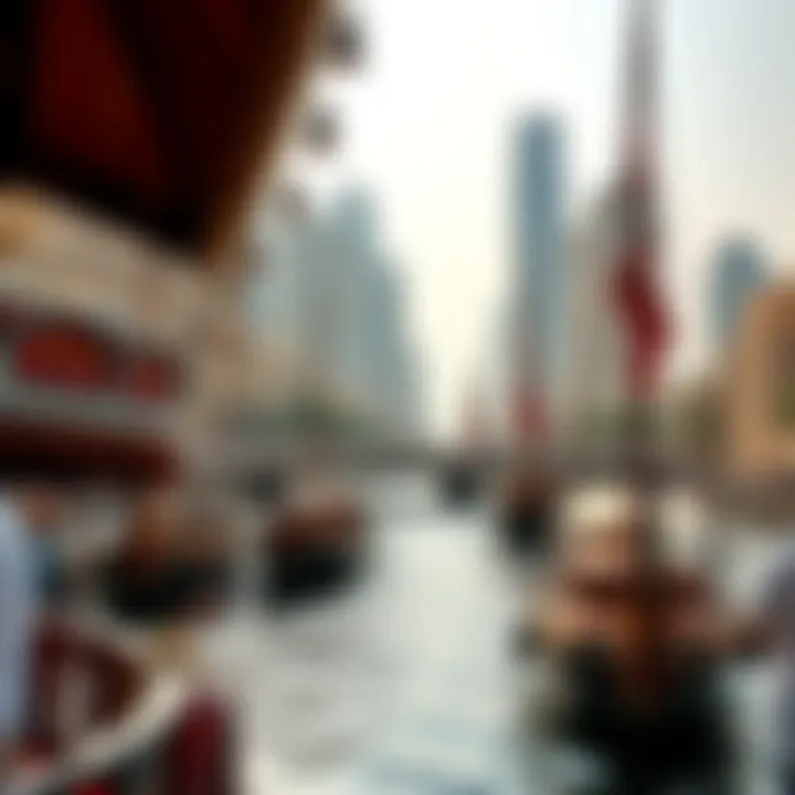 Scenic view of the Dubai Creek showcasing traditional dhows